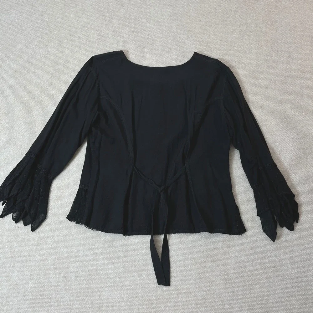 Black Ruffled Button-Front Blouse - Picture 5 of 6